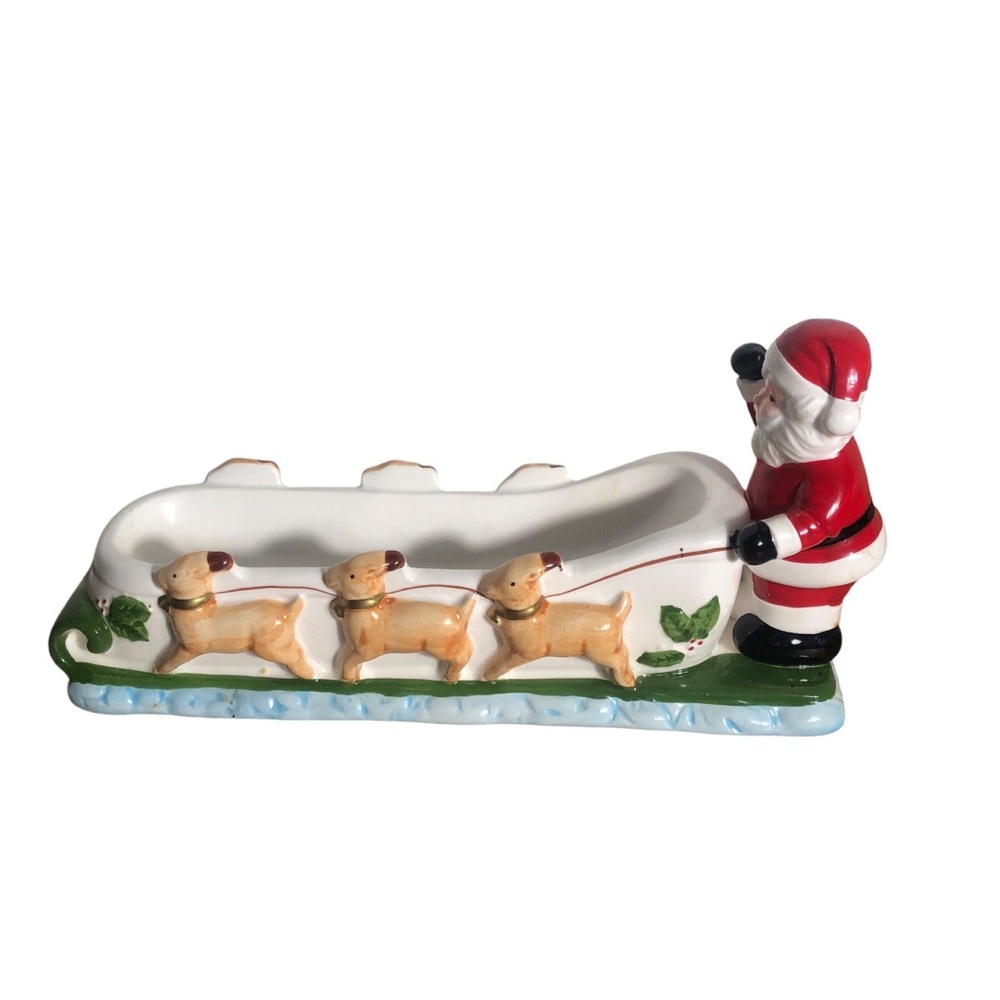 Vintage Ron Gordon 1984 ceramic Christmas sleigh party server w/ box